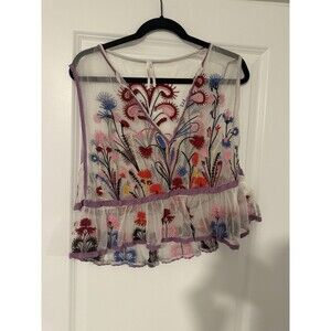NWOT Anthropologie Floral Embroidered Sheer Mesh Tank Small